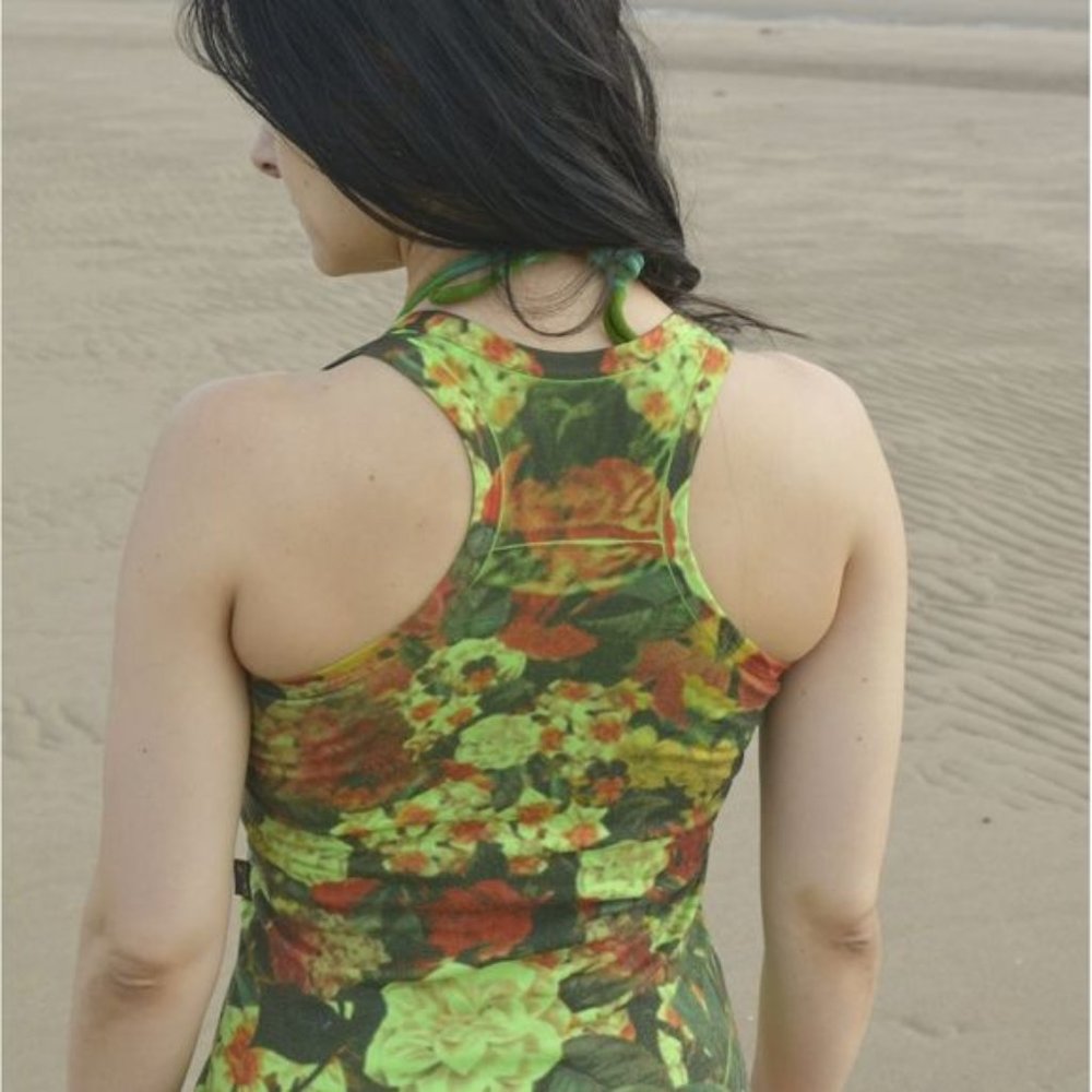 70' s Retro Floral Tank Top S